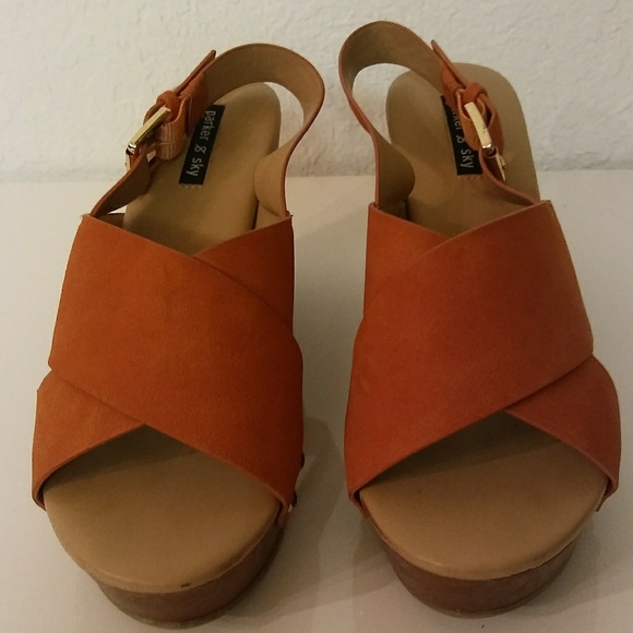 Parker & Sky Strappy Orange Buckle Slip on Sandals - Picture 3 of 8